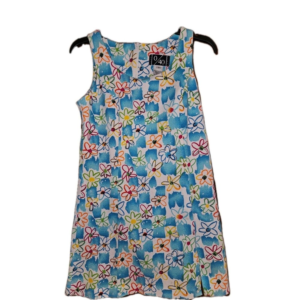 VTG 90s LOVE FORTY Cotton Dress Small Bold Floral Patchwork Sleeveless RN 89002